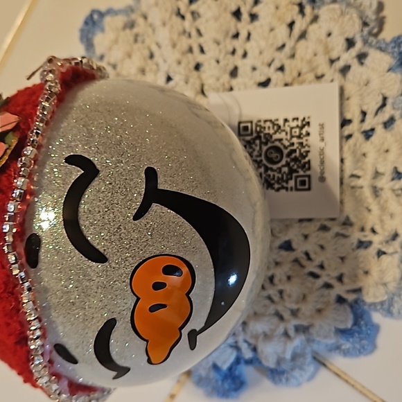 Handmade Glass Ornament Hand Painted Iridescent glitter Upcycled red sock hat - Picture 17 of 17